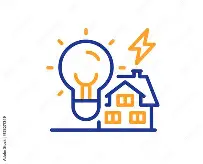 Light bulb and house icon representing electrical services and energy efficiency for residential and commercial properties.